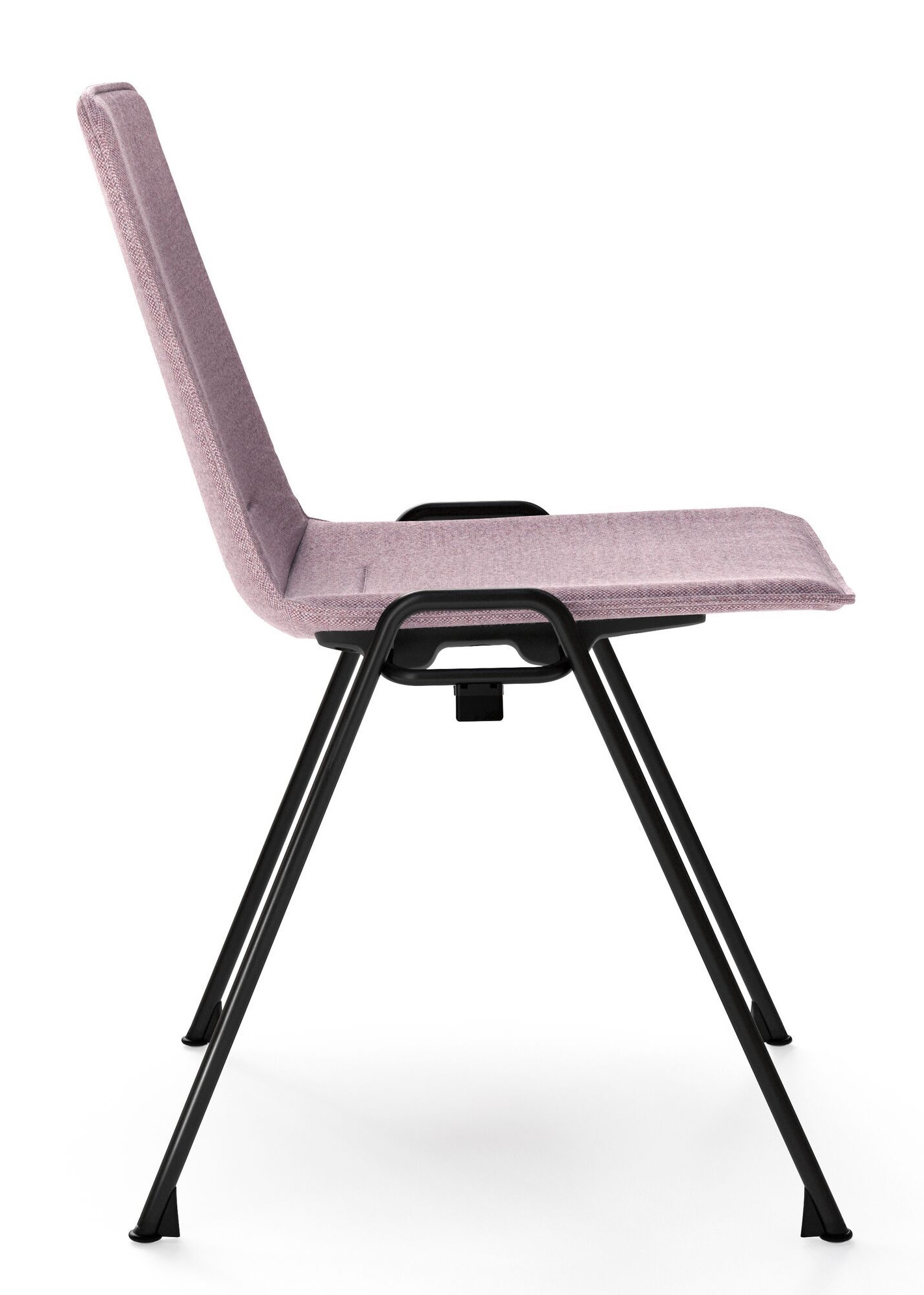 Walter Knoll Yunity Chair 1650, Bürostuhl mit rosa Stoffbezug und schwarzem Metallgestell, Seitenansicht.