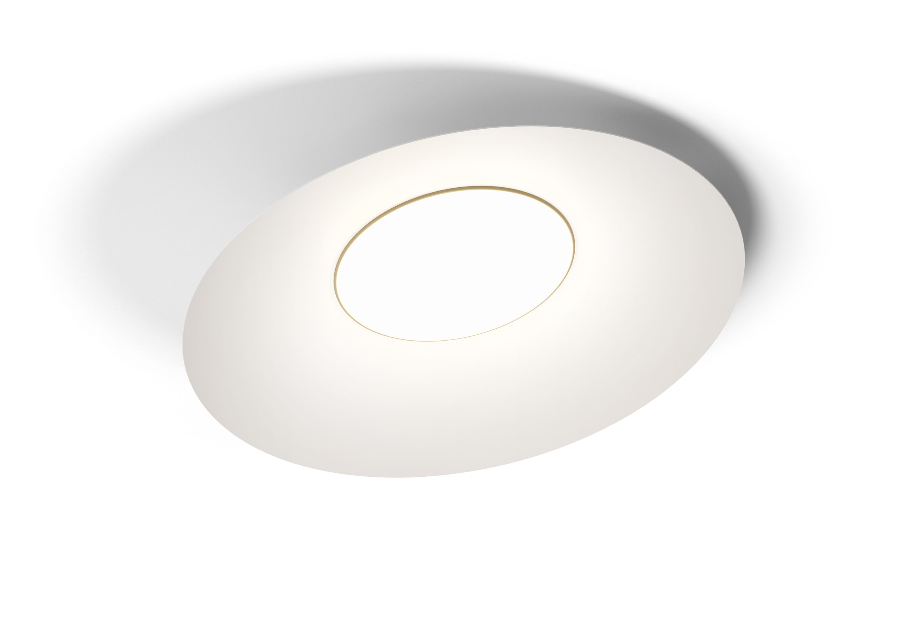 Weiße Kate Deckenleuchte mit runder Form und warmem Lichtschein, modernes Design.