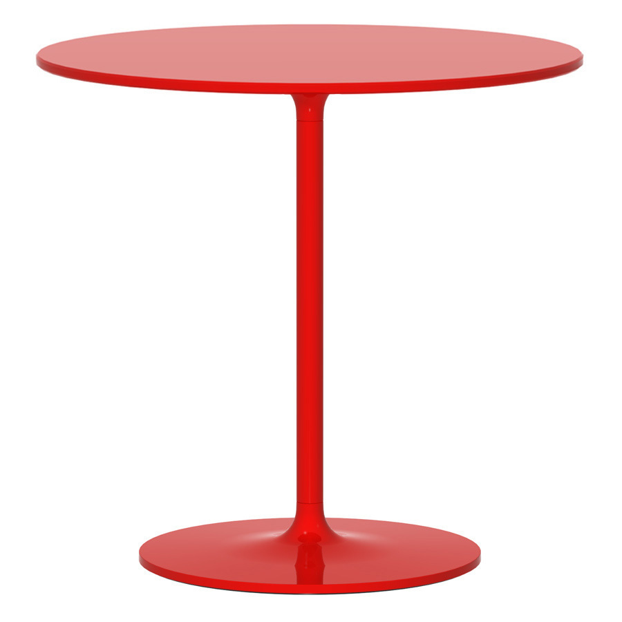 Roter Poppy Beistelltisch von Rexite: Moderner runder Tisch mit zentralem Fuß und minimalistischem Design.
