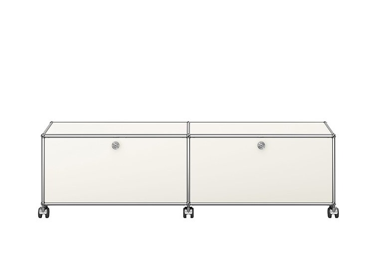 USM Haller tv-/hifi-lowboard M61 op wieltjes met 2 klapdeuren Zuiver wit