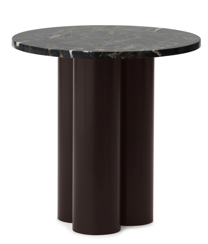 Dit Coffee Table von Normann Copenhagen: Runder Beistelltisch mit Marmorplatte und braunem, zylindrischem Fuß.