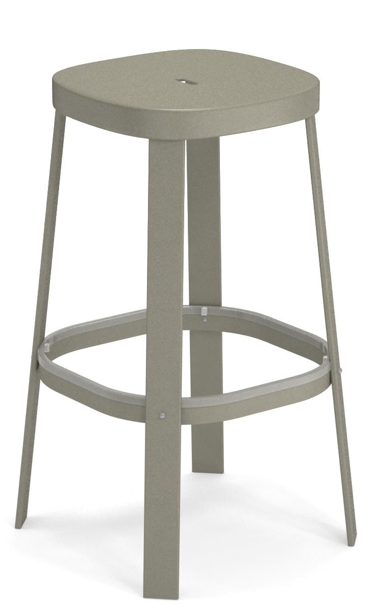 Thor Barstuhl von Emu für den Außenbereich, moderner Hocker aus Metall in Taupe.