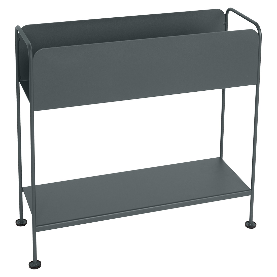 Grauer Picolino Blumentopf von Fermob für den Außenbereich, mit zwei Ebenen und minimalistischem Design.
