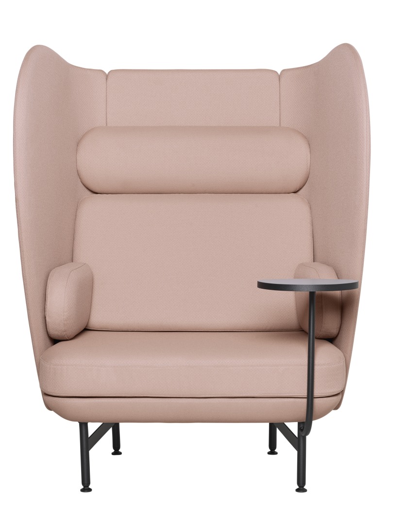 JH1001 Plenum Sessel von Fritz Hansen, rosa Bürosessel mit hoher Rückenlehne und integriertem Tisch.