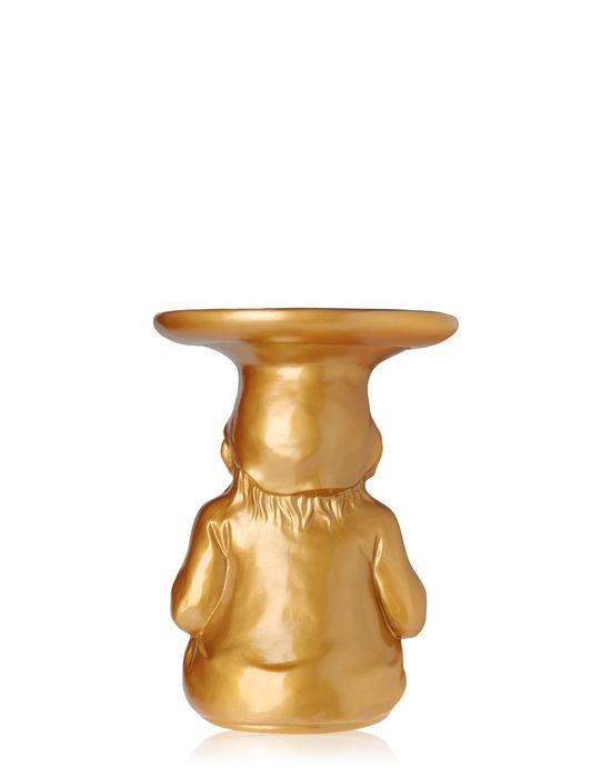 Rückansicht des goldenen Gartenzwergs "Gnomes Kartell Gold Edition" als Hocker oder Beistelltisch.
