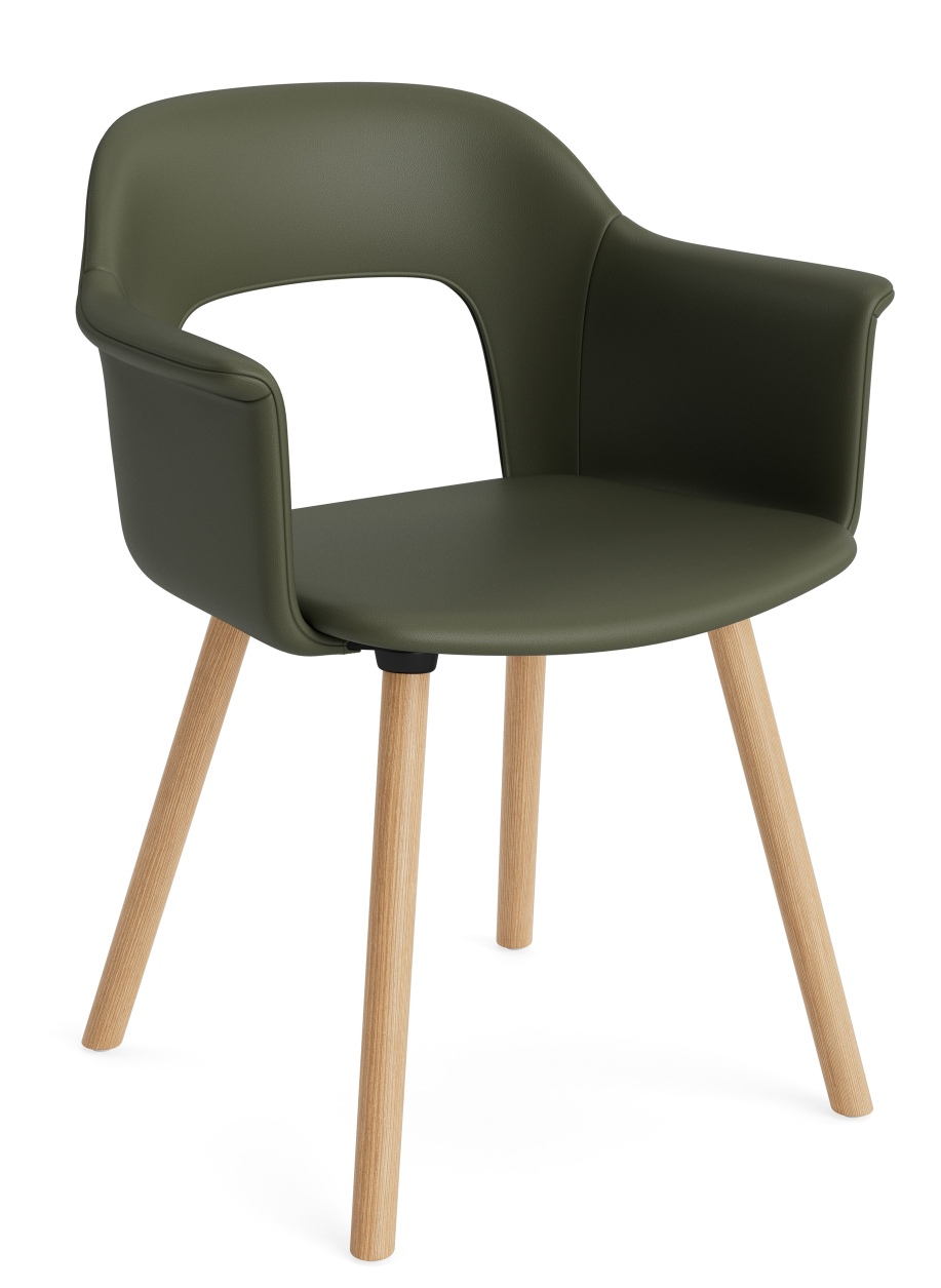 Layout Armchair von Hay, Armlehnstuhl in Olivgrün mit Holzbeinen, moderner skandinavischer Stuhl für Esszimmer.