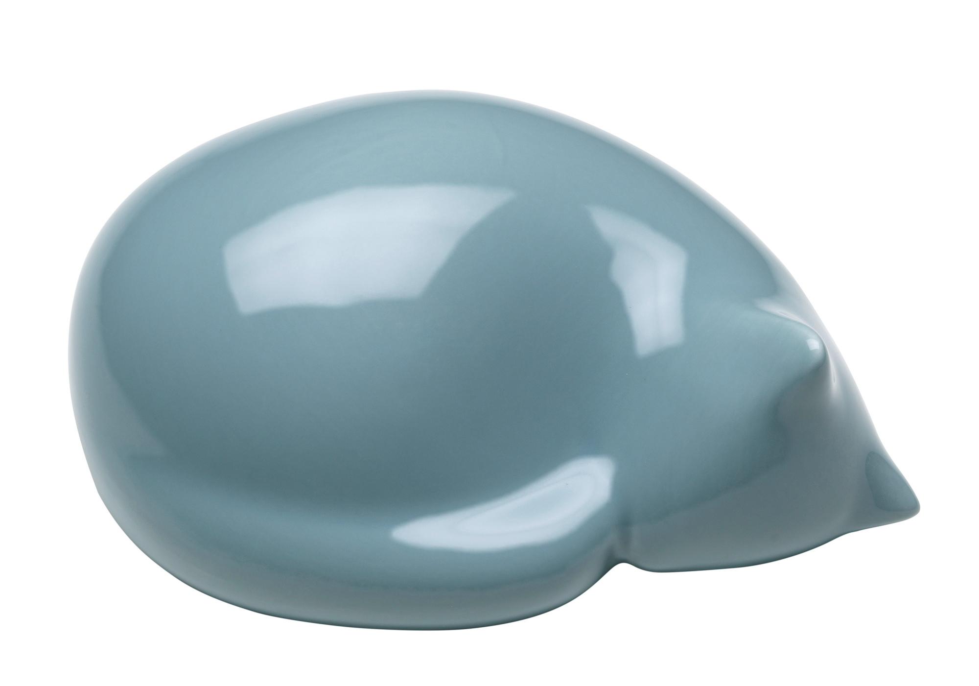 Hellblaue, schlafende Katze Figur von Vitra, kleine Deko Katze für Zuhause.