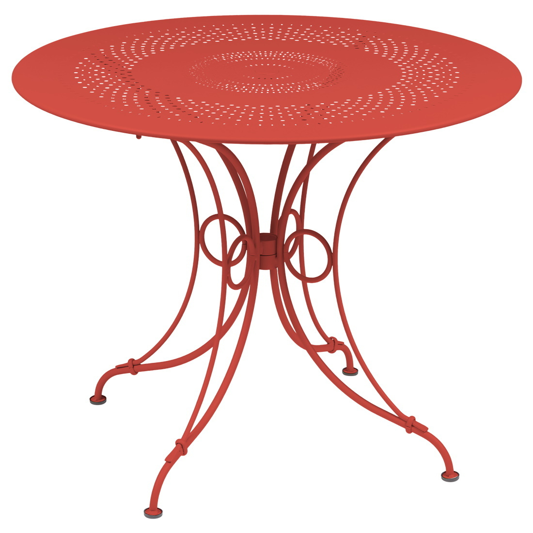 Roter 1900 Gartentisch von Fermob: Runder Outdoor-Tisch aus Metall mit filigranem Design.