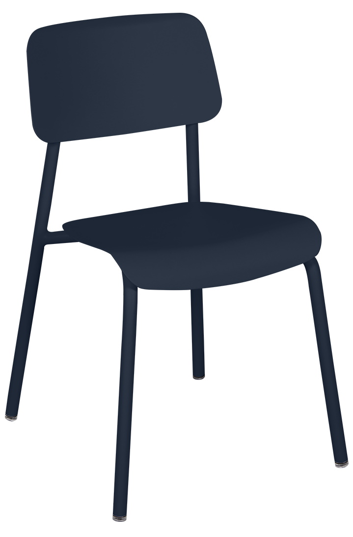 Blauer Studie Chair Stuhl von Fermob, moderner Outdoor-Stuhl aus Metall für Garten und Terrasse.