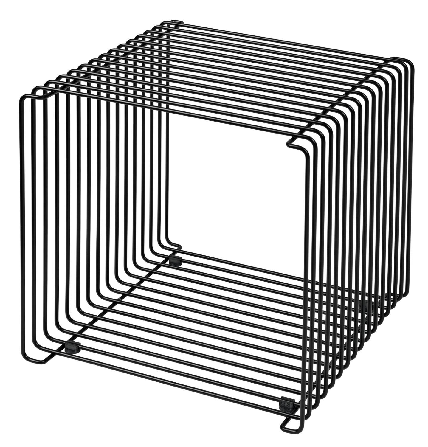 Schwarzes Montana Wire Cube Drahtregal, minimalistisches Design für moderne Wohnräume, vielseitig einsetzbar.