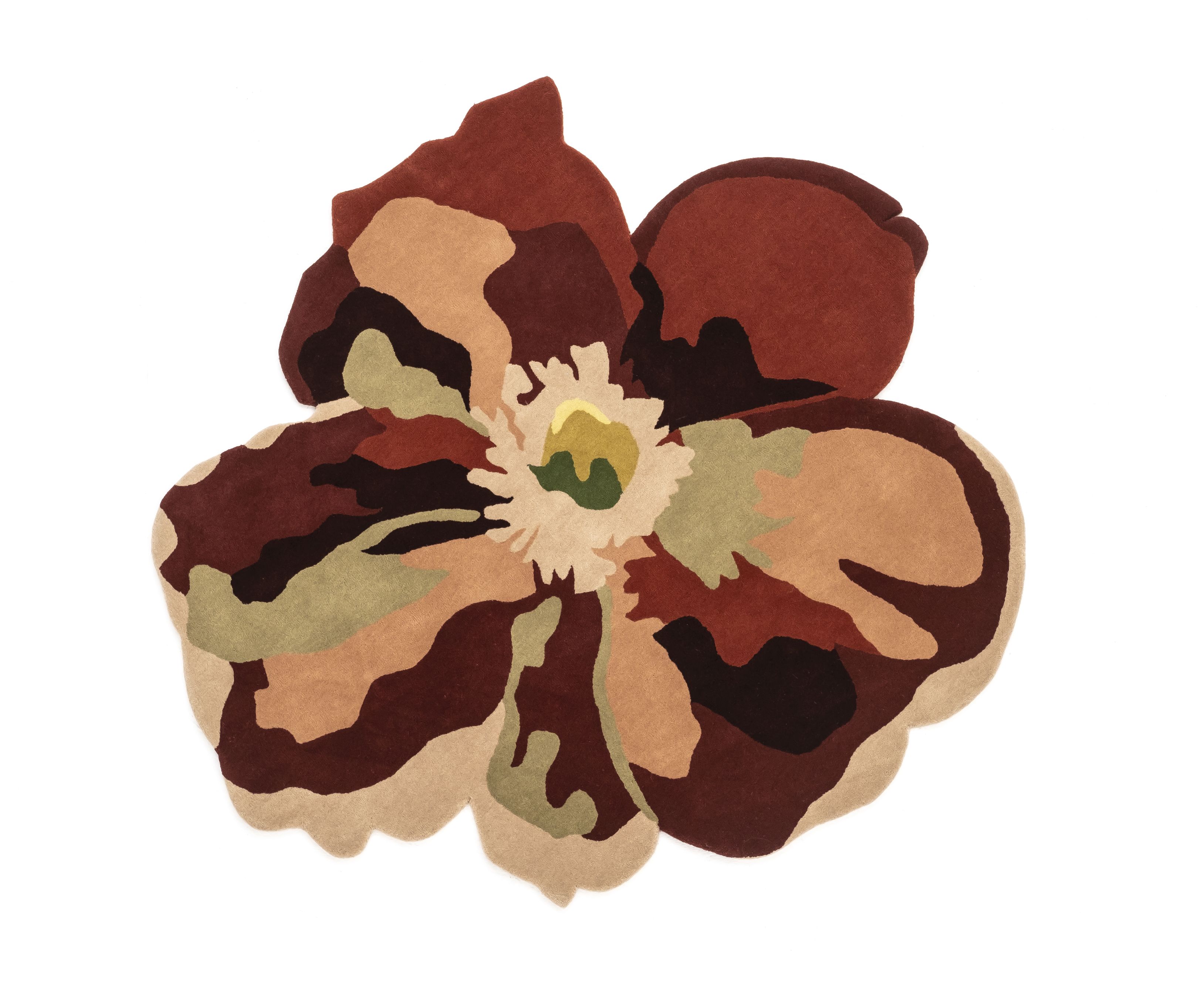 Nanimarquina Flora Bloom Teppich, 170x150 cm, blütenförmig, braun, beige, grün, moderner Designer Teppich.
