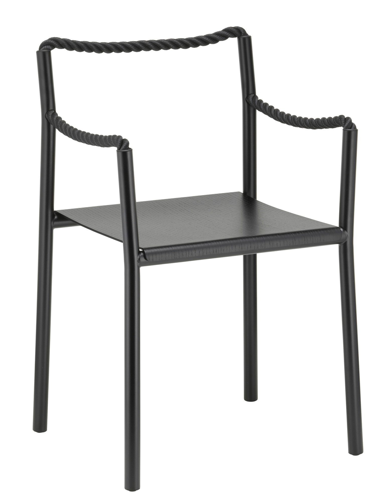 Schwarzer Rope Chair Stuhl von Artek mit Armlehnen aus Seil, modernes Möbeldesign.