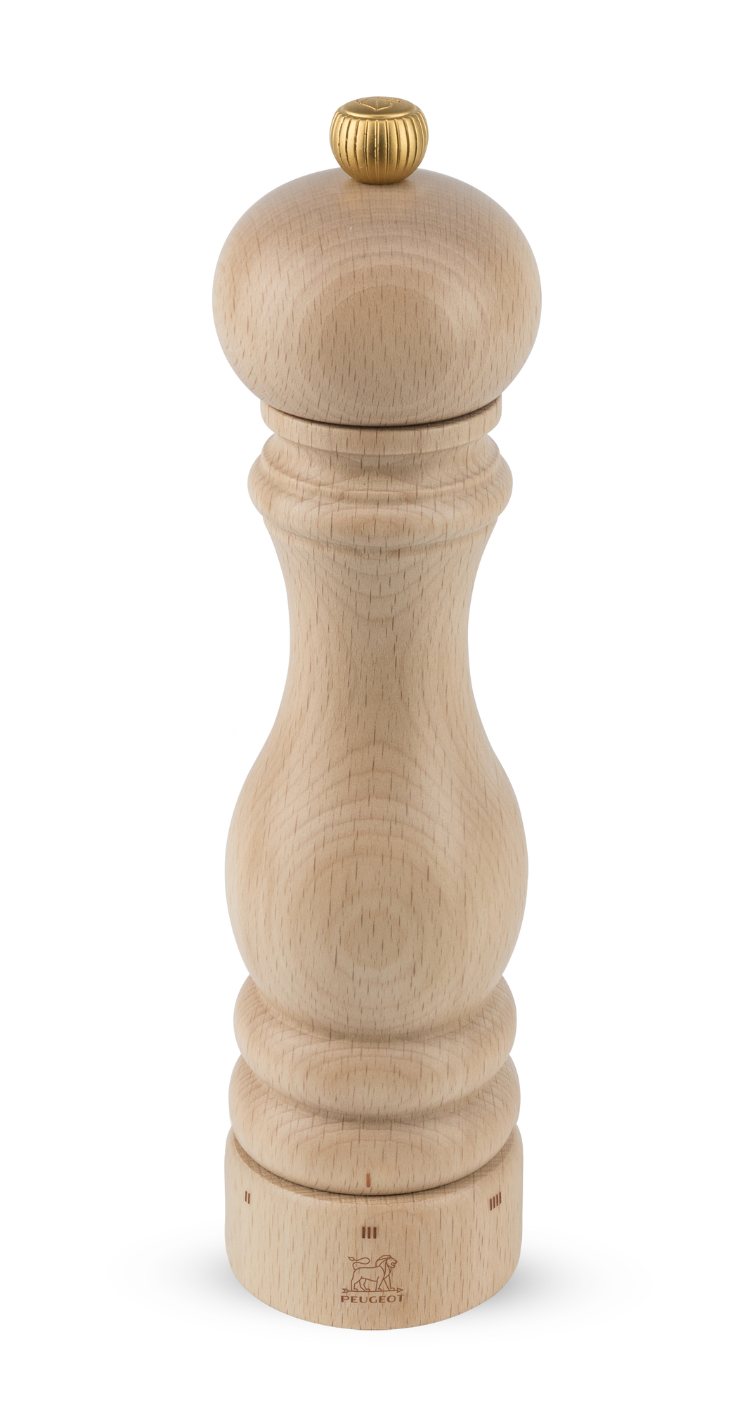Natürliche Peugeot Pfeffermühle Paris, 30cm, aus hellem Holz mit goldenem Knopf. Einzelstück für Küche.