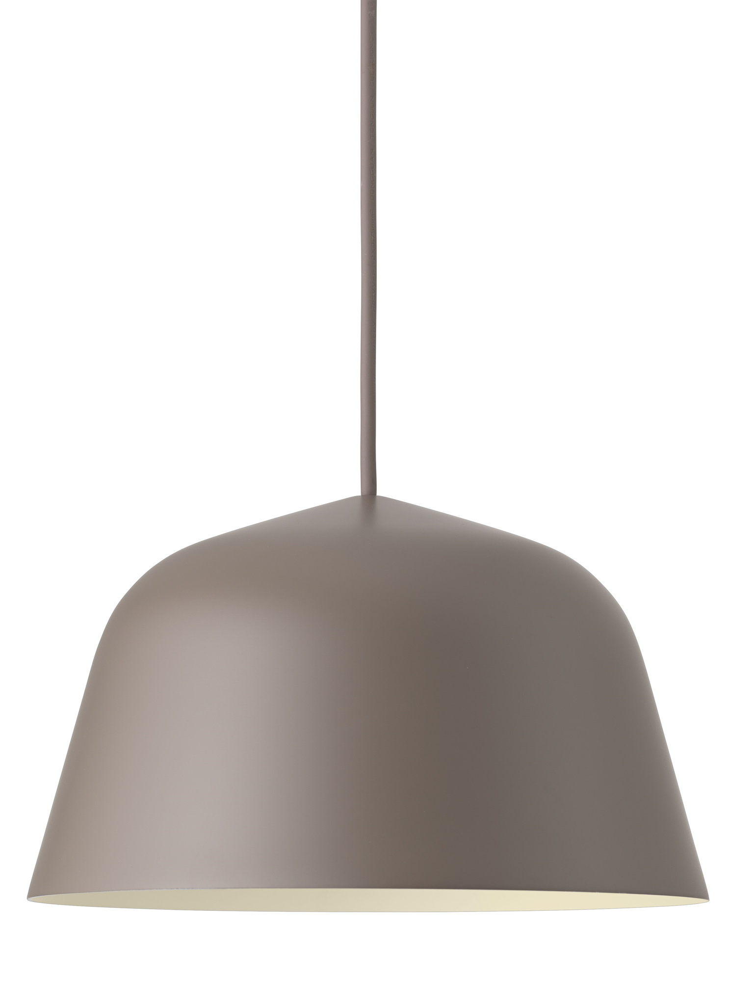 Nahaufnahme der grauen Ambit Pendelleuchte von Muuto, moderne Hängelampe für Wohnraum und Büro.