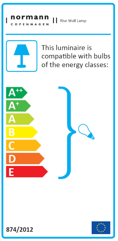 Energieeffizienzlabel für Normann Copenhagen Rise Wall Lamp Wandleuchte, kompatibel mit Leuchtmitteln der Energieklassen A++ bis E.