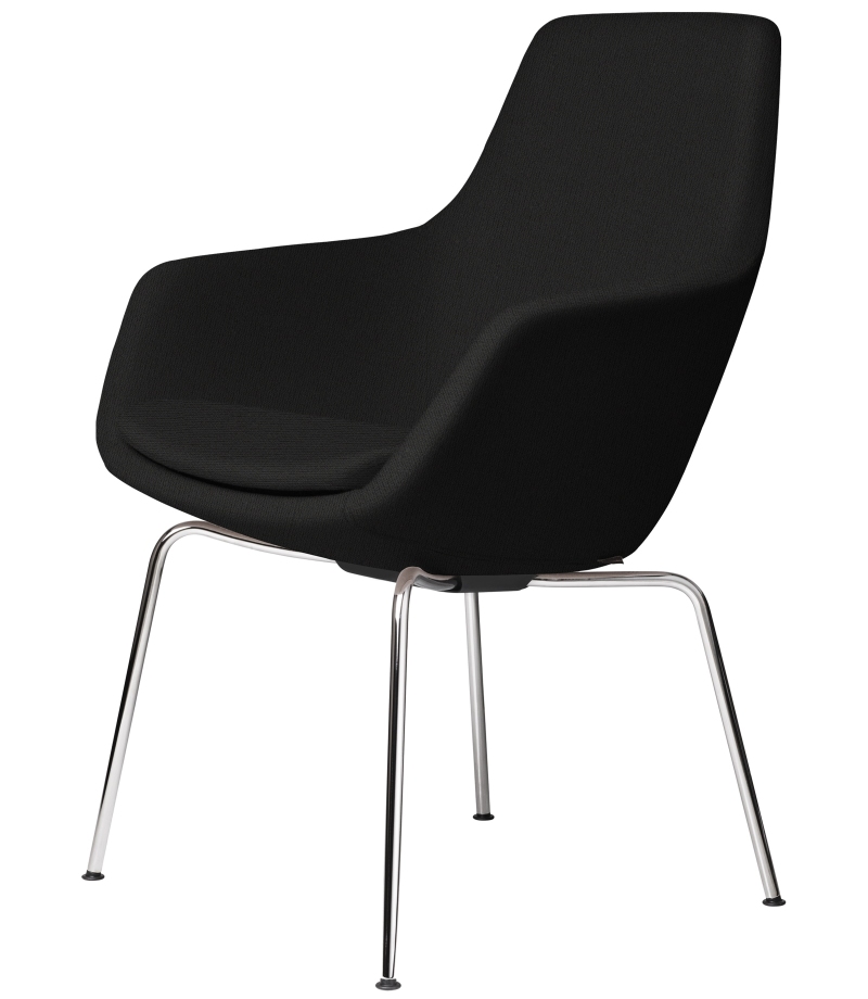 Schwarzer Little Giraffe Stuhl von Fritz Hansen mit abnehmbarem Bezug und verchromtem Stahlgestell.