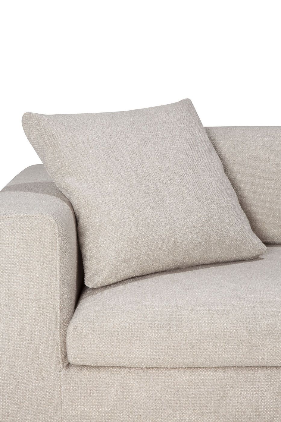 Elfenbeinfarbenes Rückenkissen für Mellow Sofa von Ethnicraft, Stoffbezug, Detailaufnahme der Textur und des Designs.