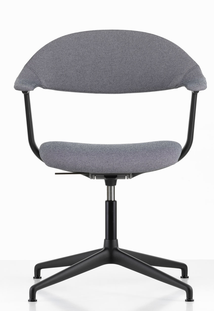 Grauer Mynt Bürodrehstuhl von Vitra mit gepolsterter Sitzfläche und Rückenlehne, modernes Design für ergonomisches Sitzen.