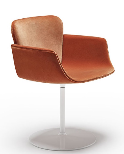 KN06 Stuhl von Knoll International, moderner Sessel in Orange mit weißem Fuß.