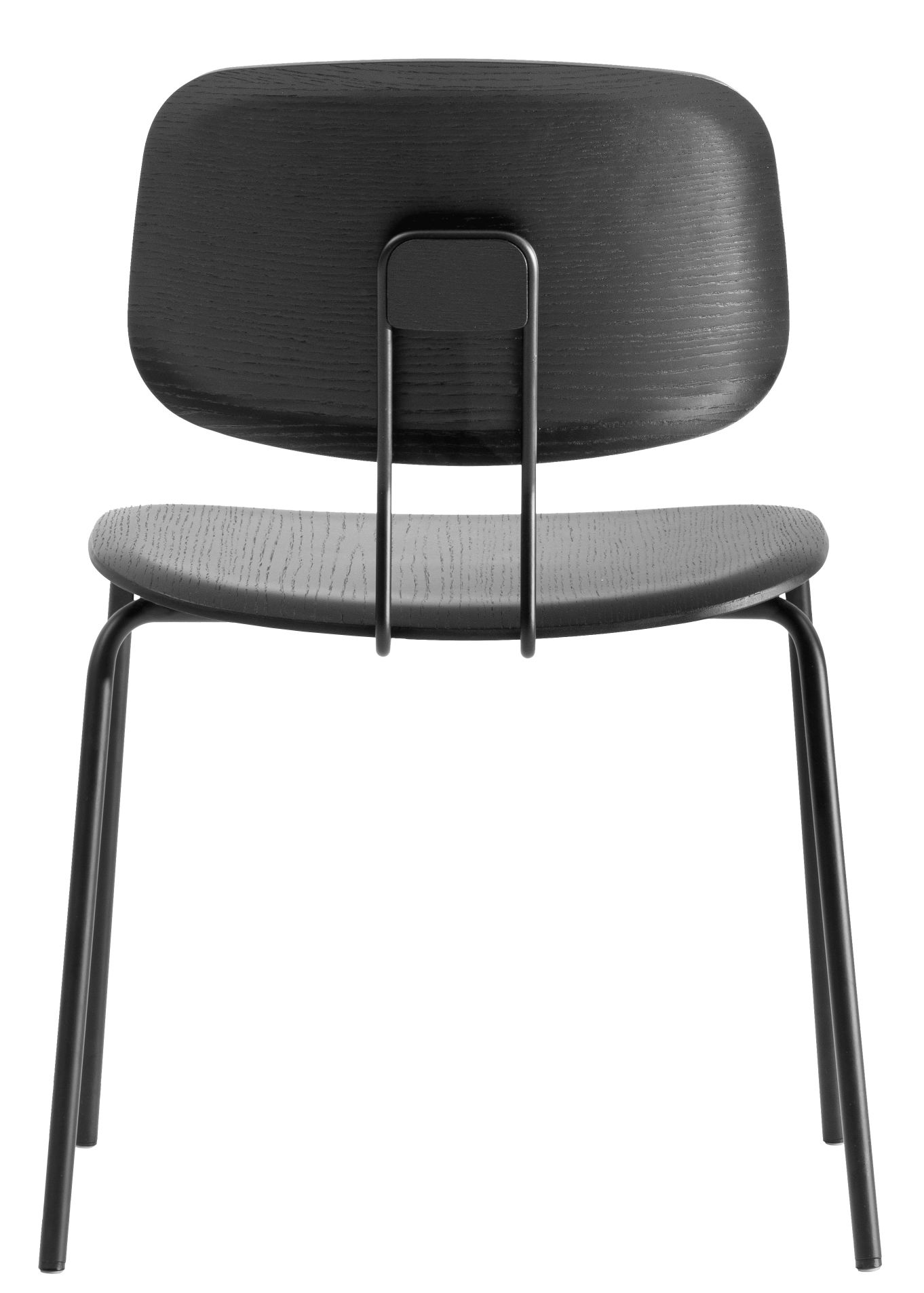 Schwarzer Okito Ply Dining Chair Stuhl von Zeitraum, Ansicht von hinten, Holz und Metall.