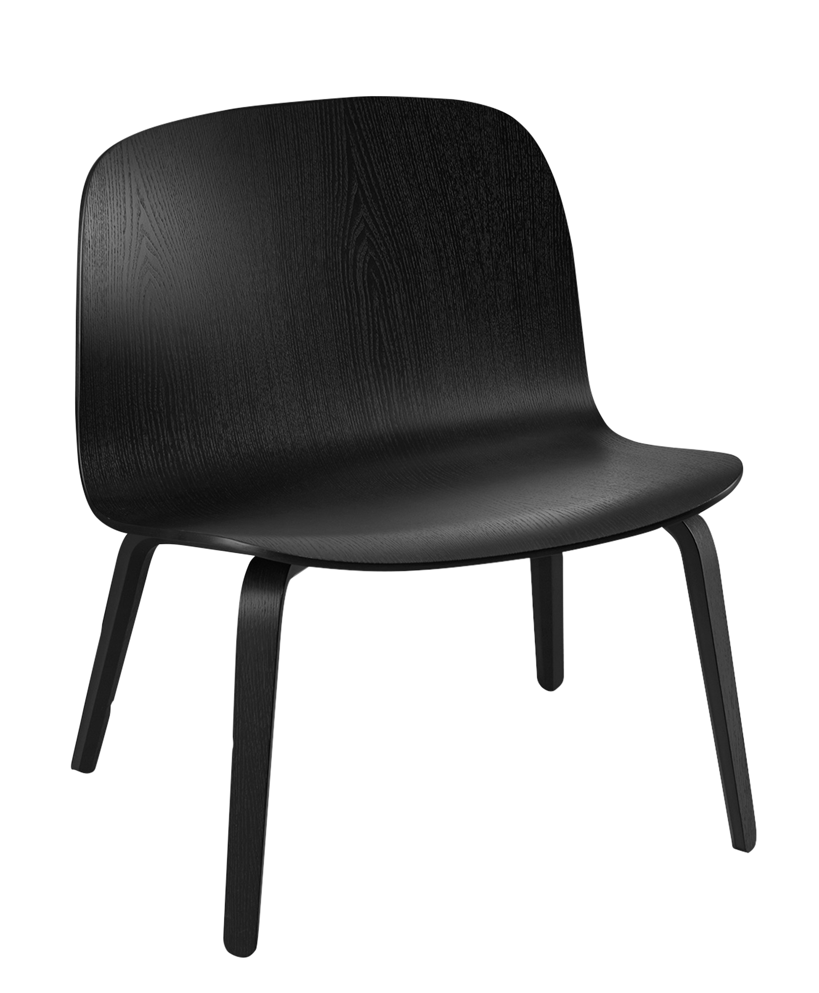 Schwarzer Visu Lounge Chair Stuhl von Muuto, moderner Holzstuhl mit niedriger Sitzhöhe für Wohnzimmer.