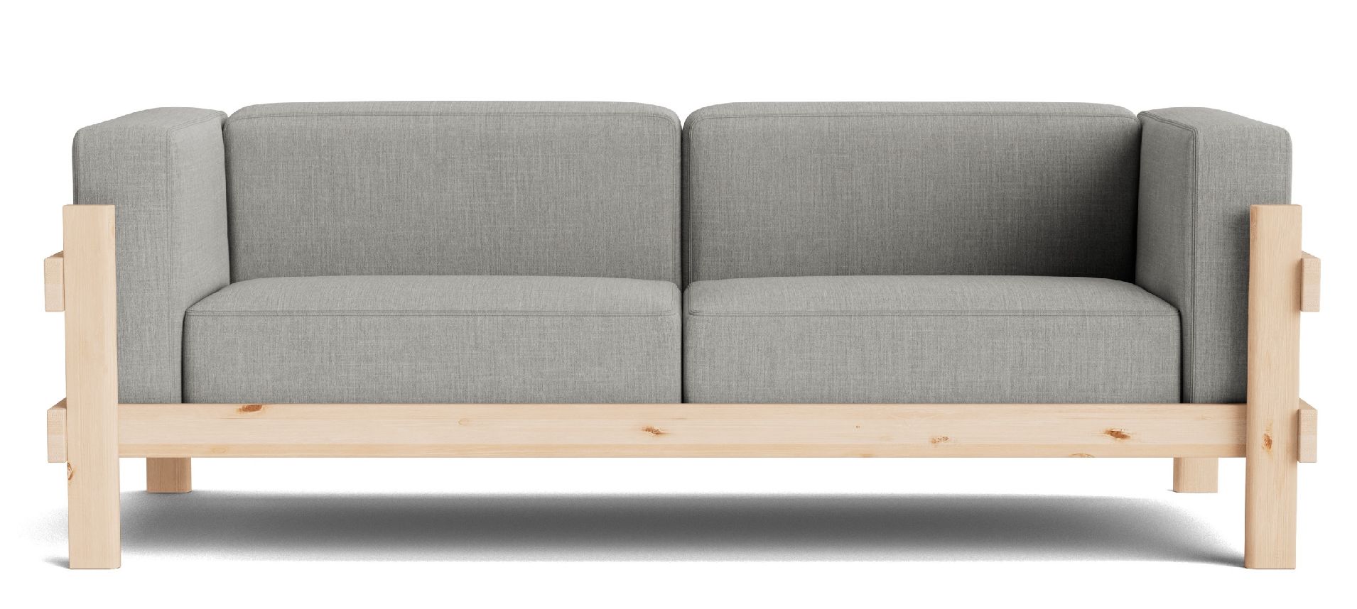 Kube Sofa von Normann Copenhagen, graues 2-Sitzer Sofa mit hellem Holzgestell, moderne Wohnzimmermöbel.