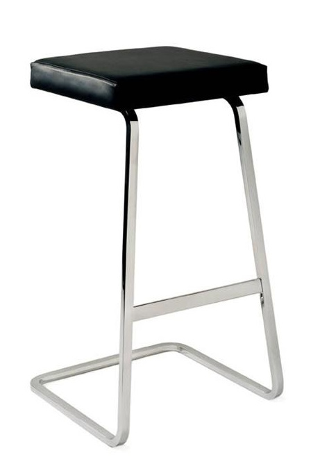 Four Seasons Barhocker von Knoll International mit schwarzem Sitzpolster und verchromtem Gestell.