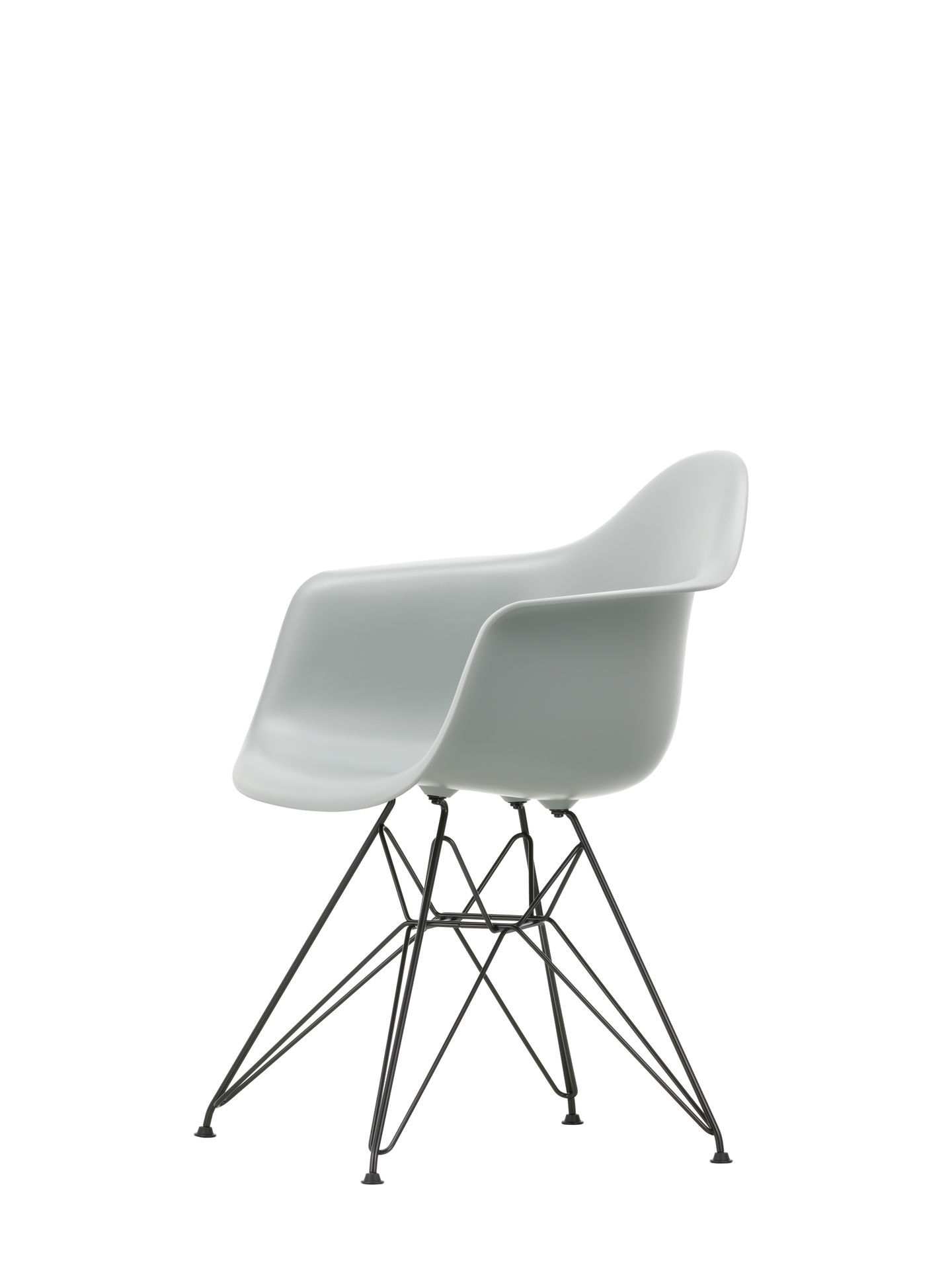 Eames Plastic Arm Chair DAR Stuhl Vitra in Forest mit schwarzem Eiffelturm-Gestell.