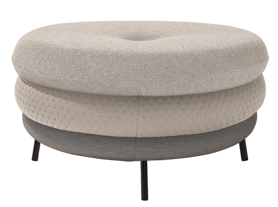 Beiger Fat Tom Pouf Hocker von Richard Lampert. Runder Lounge Hocker mit drei Stofflagen.