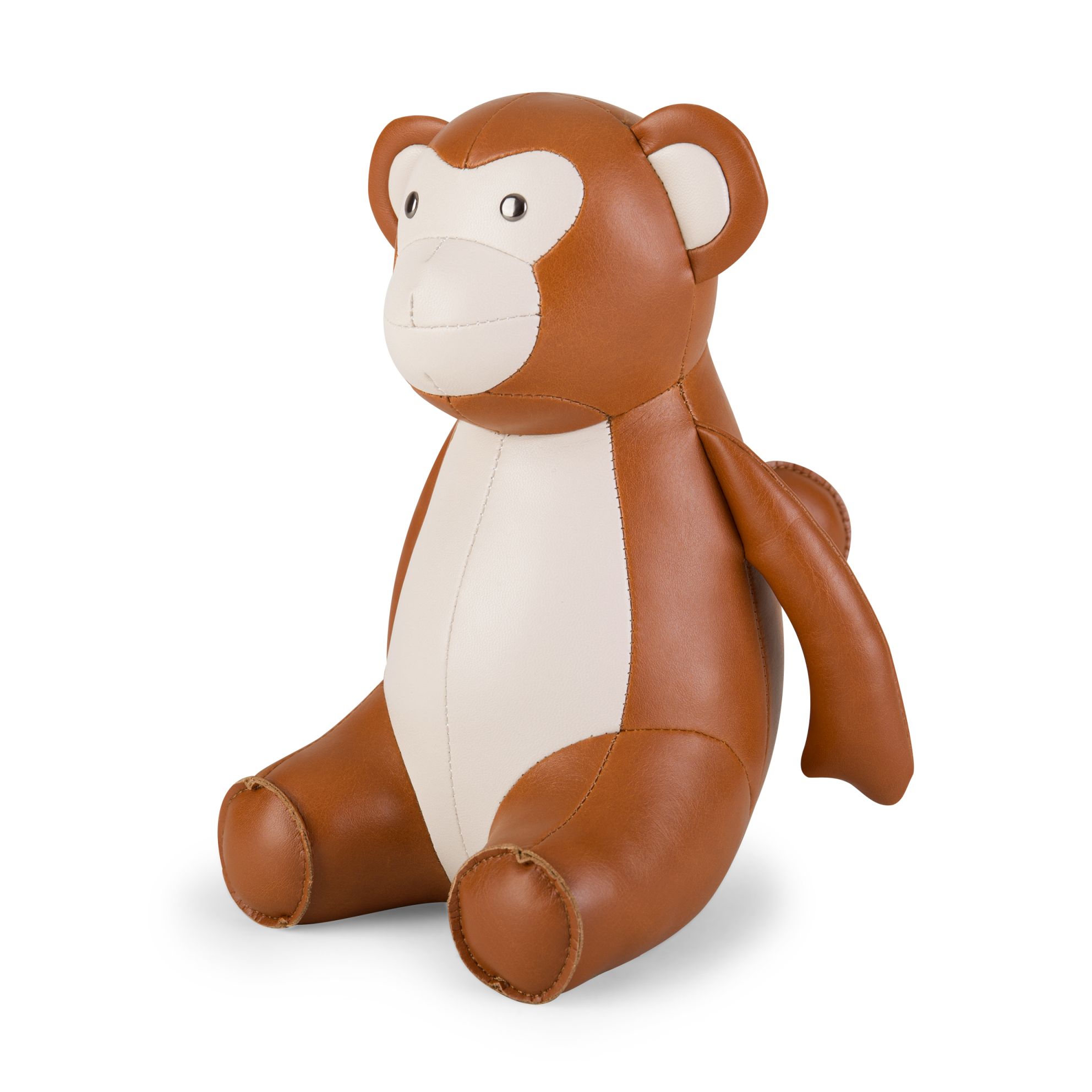 Buchstütze Affe in Tan/Weizen: Dekorativer und stabiler Buchhalter aus hochwertigem Kunstleder. Tierische Dekoration für Bücherregale.