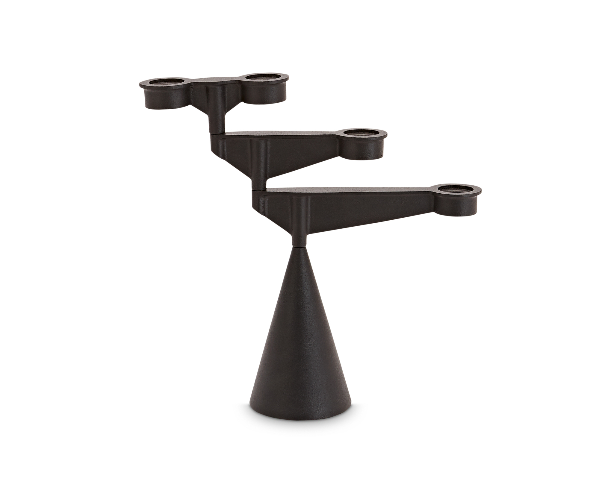 Schwarzer Spin Candelabra Mini Kerzenständer von Tom Dixon mit drei Kerzenhaltern und konischem Fuß.