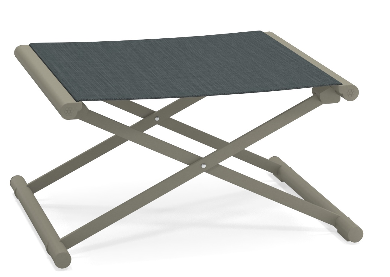 Terra Fußhocker von Emu für den Außenbereich, graues Textil, Gestell aus Aluminium, modernes Design.