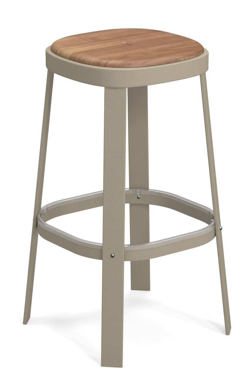 Thor Barstool Barhocker von Emu für den Außenbereich, Gestell Taupe, Sitzfläche aus Holz.