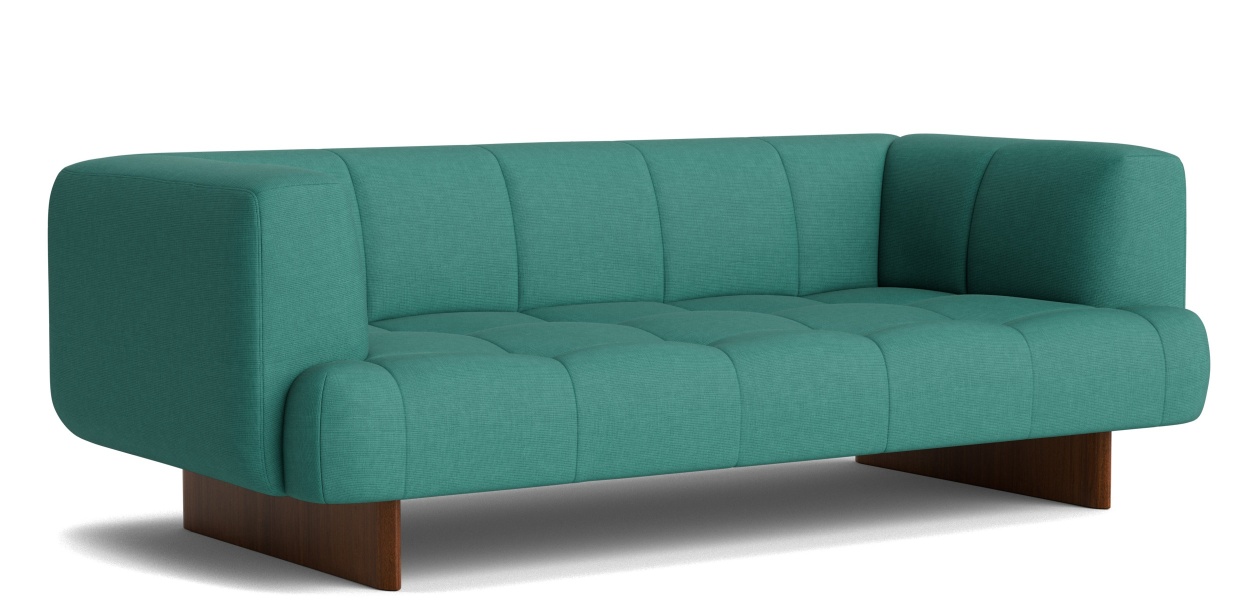 Quilton Sofa 2-Sitzer von Hay in Türkis mit Holzfüßen, modernes Design für Wohnzimmer.