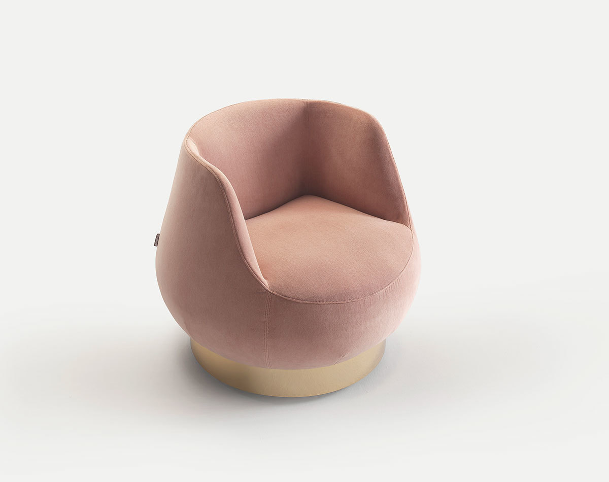 Rosa Magnum Sessel von Sancal mit drehbarem goldenem Sockel, moderner Polstersessel für Wohnzimmer.