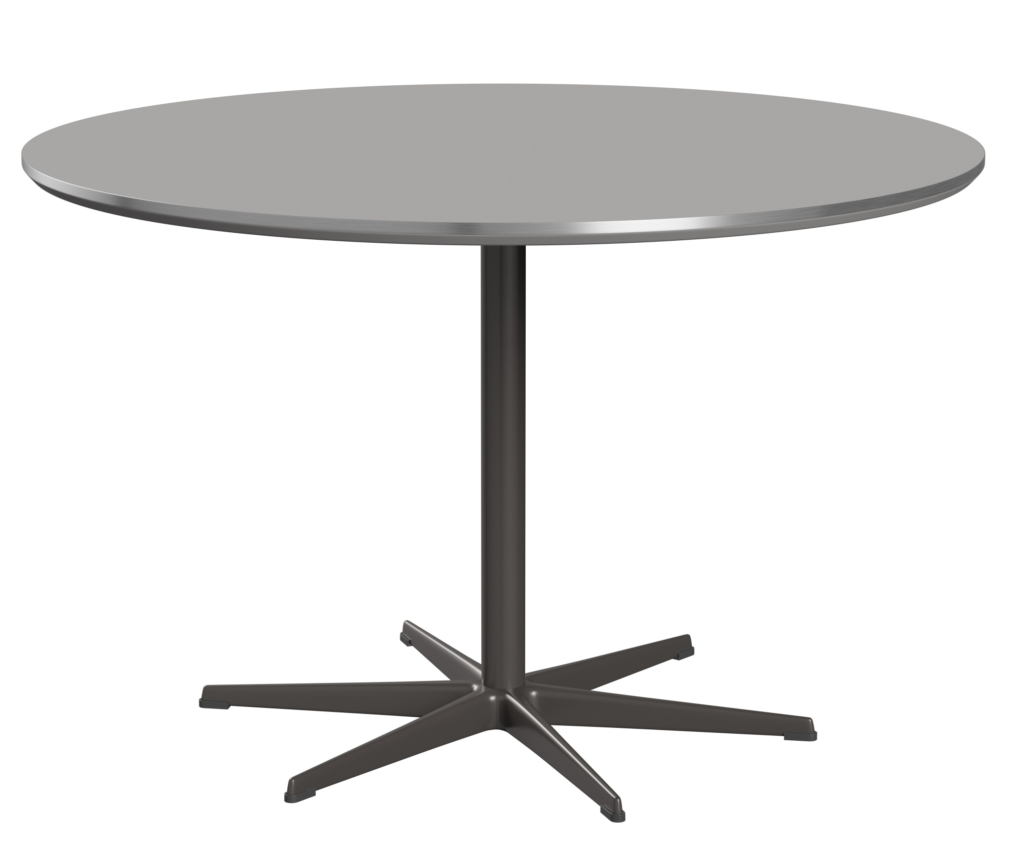 Runder Zirkular Tisch von Fritz Hansen mit grau melierter Tischplatte und sternförmigem Fußgestell.