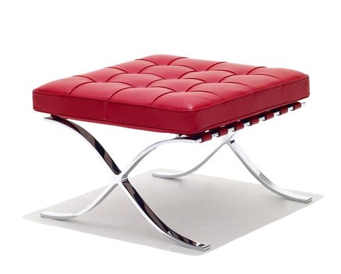 Barcelona Hocker von Knoll International, rotes Leder, verchromter Stahlrahmen, modernes Design für Wohnzimmer und Büro.