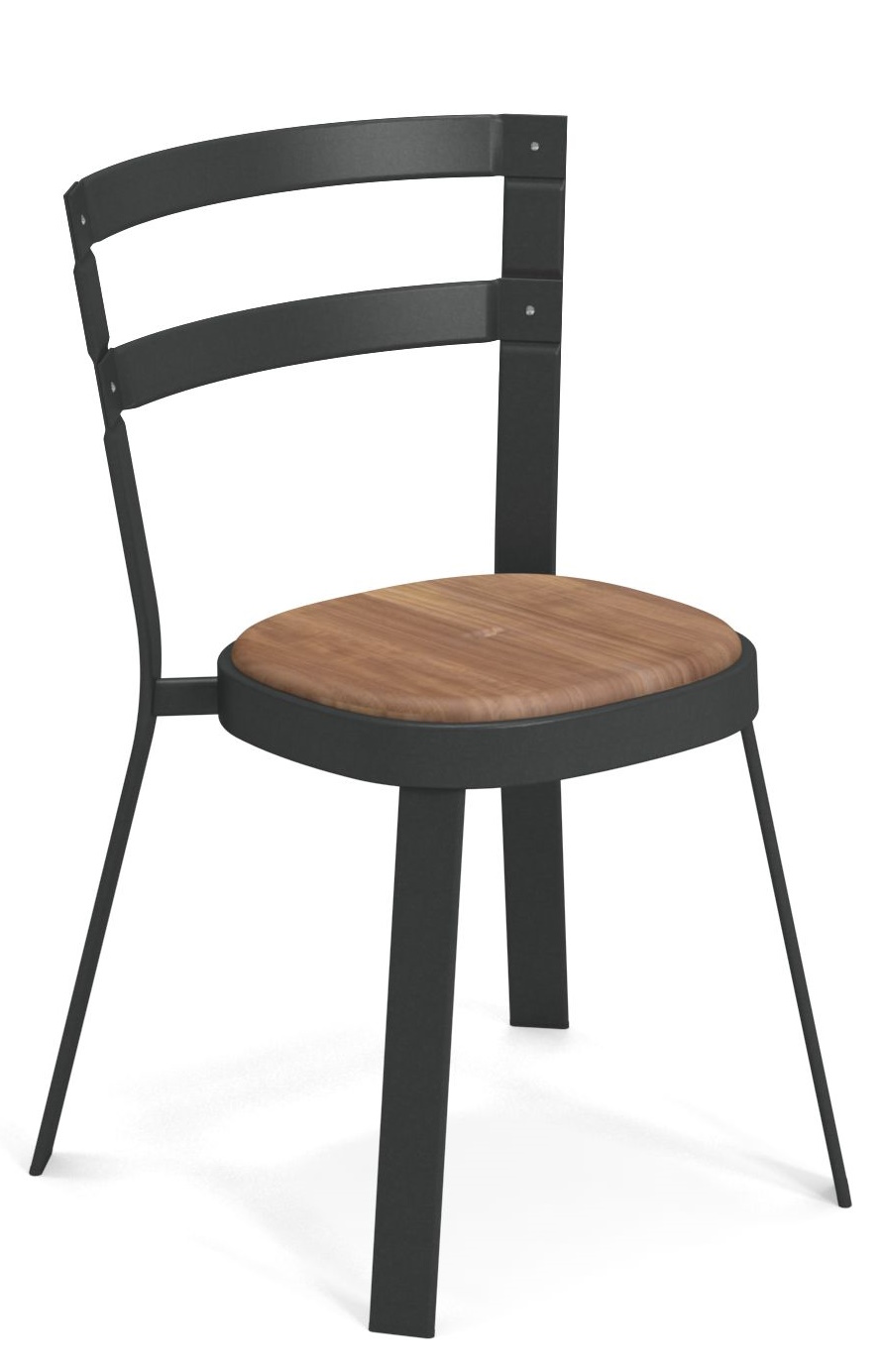 Thor Chair Stuhl Outdoor Emu: Schwarzer Metallstuhl mit Holz Sitzfläche für Garten und Terrasse.