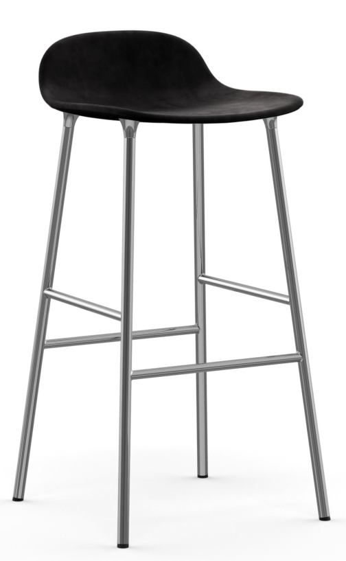 Form Barhocker von Normann Copenhagen, schwarzer, gepolsterter Sitz und Stahlgestell, Höhe 75 cm, modernes Barstuhl Design.