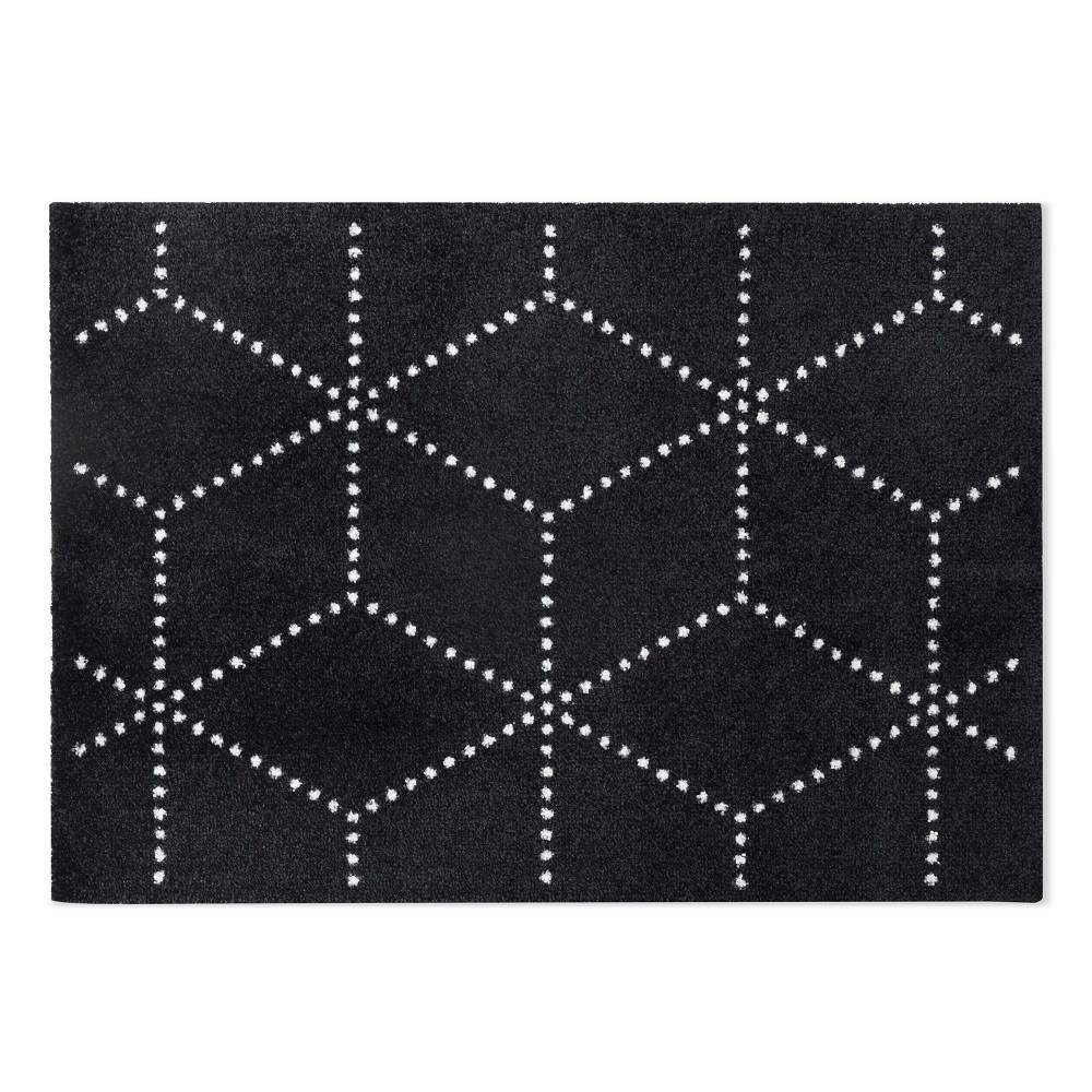 Schwarze Hagl Heymat Fußmatte mit geometrischem Punktmuster für Innen- und Außenbereich, 60x85 cm.