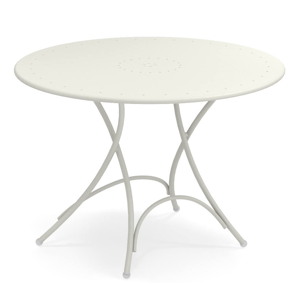 Pigalle Klapptisch Outdoor Emu, runder Gartentisch aus Metall in Weiß für Terrasse und Balkon.