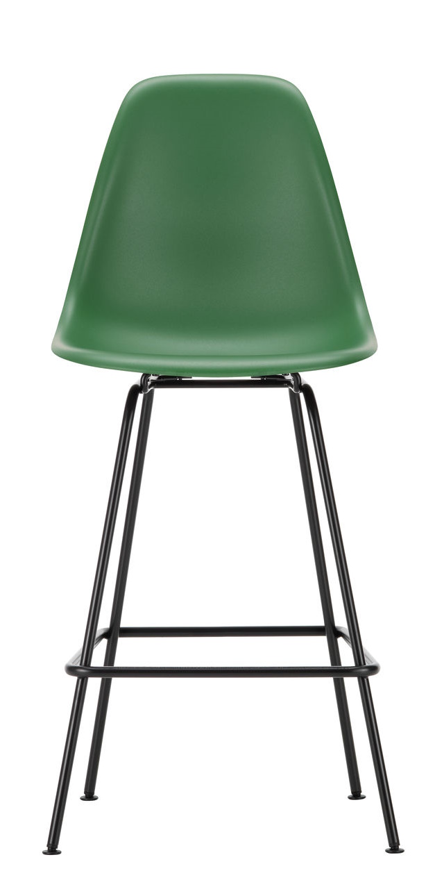 Eames Plastic Bar Stool von Vitra, grüner Design-Barhocker mit schwarzem Metallgestell.