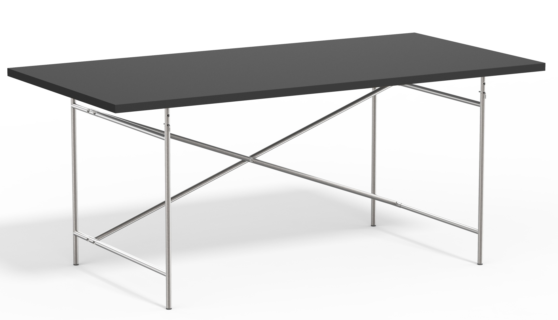 Eiermann Tisch mit schwarzer Tischplatte und verchromtem Stahlgestell, Designklassiker von Richard Lampert.