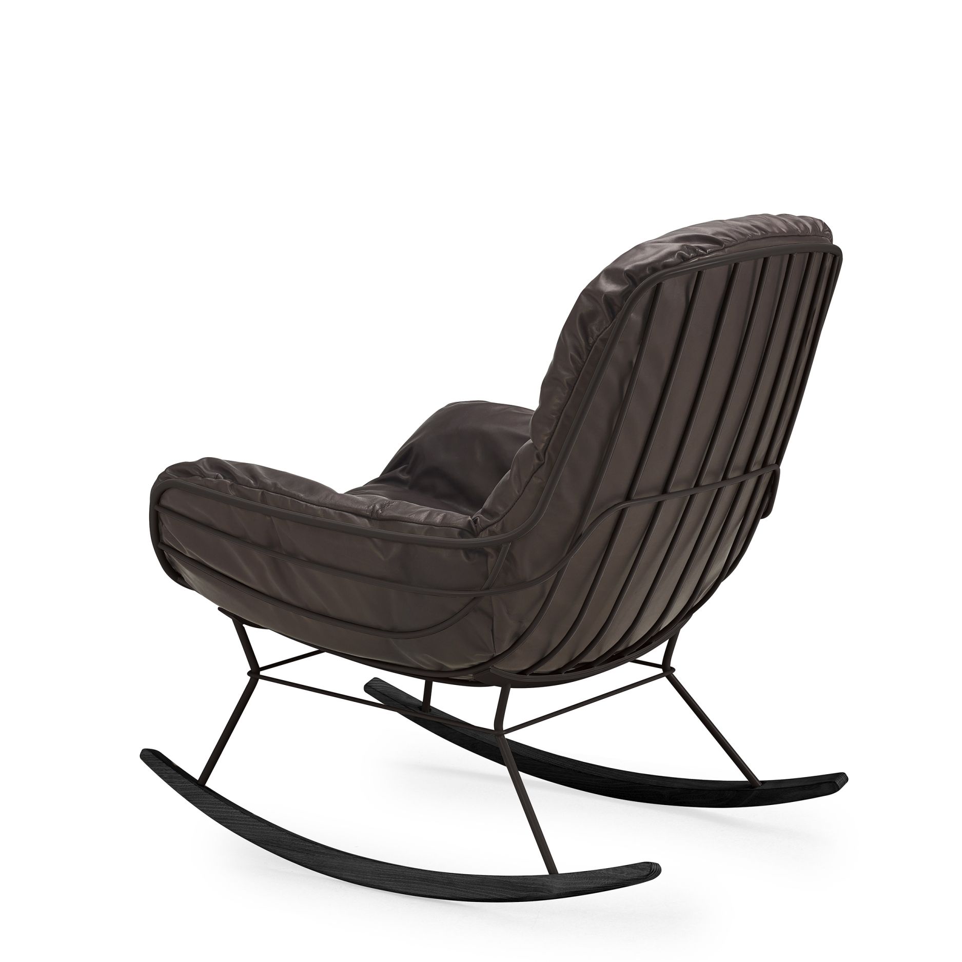 Leyasol Lounge Schaukelstuhl von Freifrau Manufaktur in Braun, modernes Design mit Kufen aus dunklem Holz.