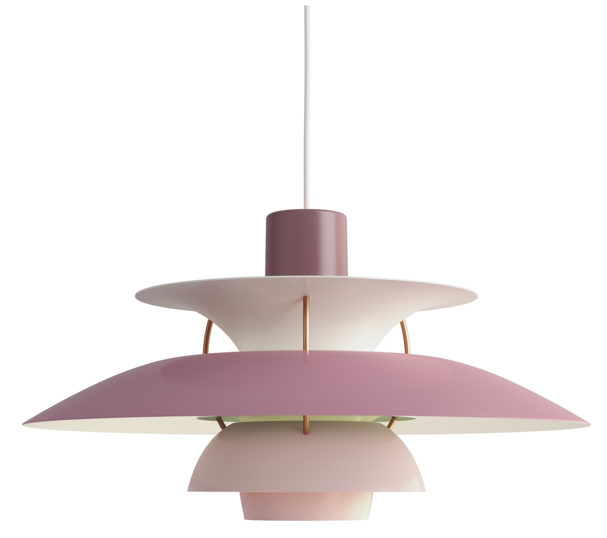 PH 5 Pendelleuchte von Louis Poulsen in modernem Weiß, ikonisches Design für stilvolle Beleuchtung.
