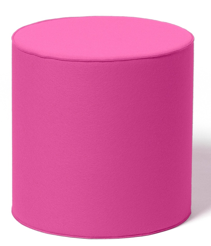 Pinker, zylinderförmiger Sitzhocker aus Stoff, ideal als moderne und farbenfrohe Sitzgelegenheit für Wohnzimmer und Kinderzimmer.