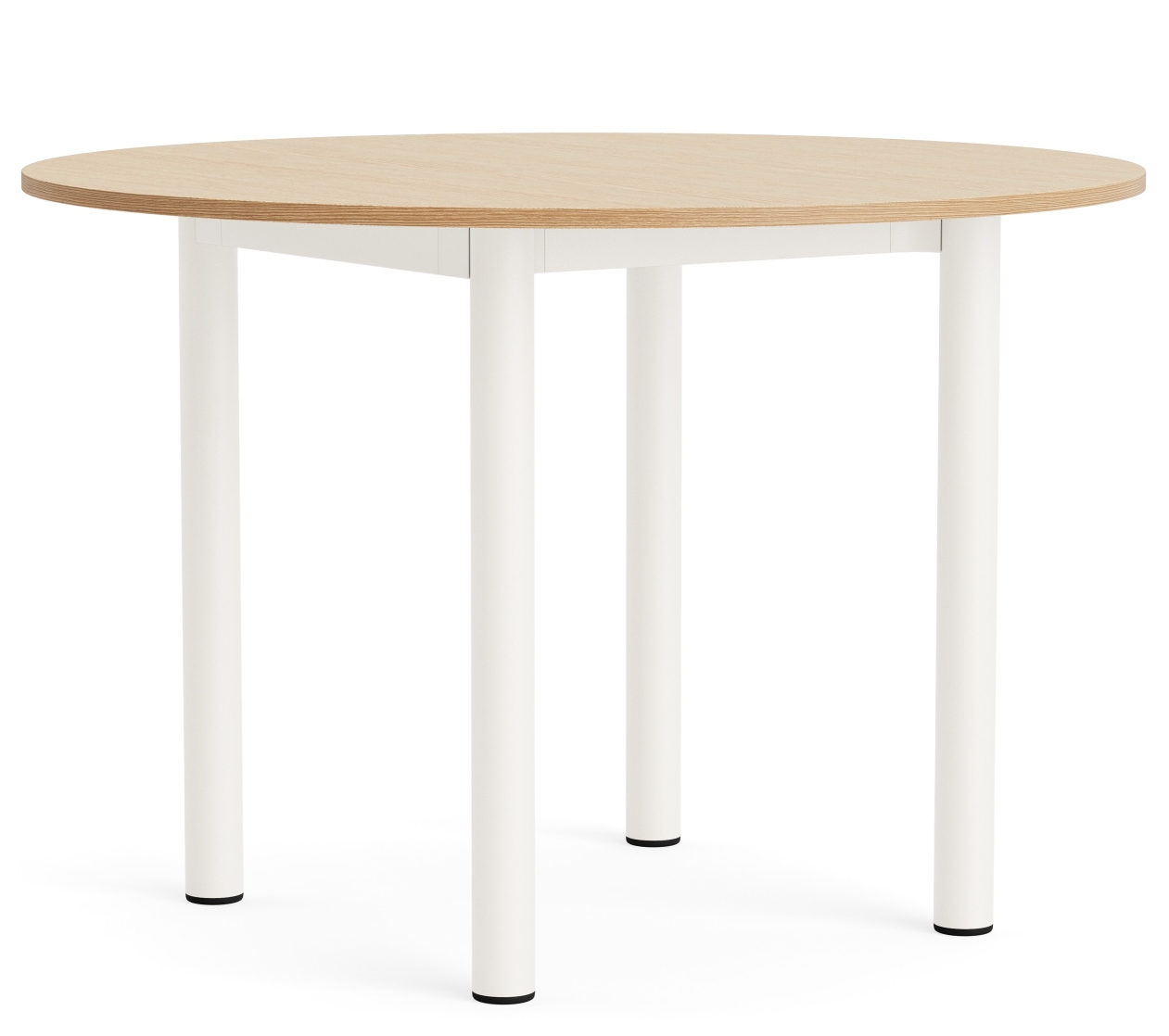 Annex Table Round Esstisch von Hay mit heller Tischplatte und weißen Beinen, modernes Design.