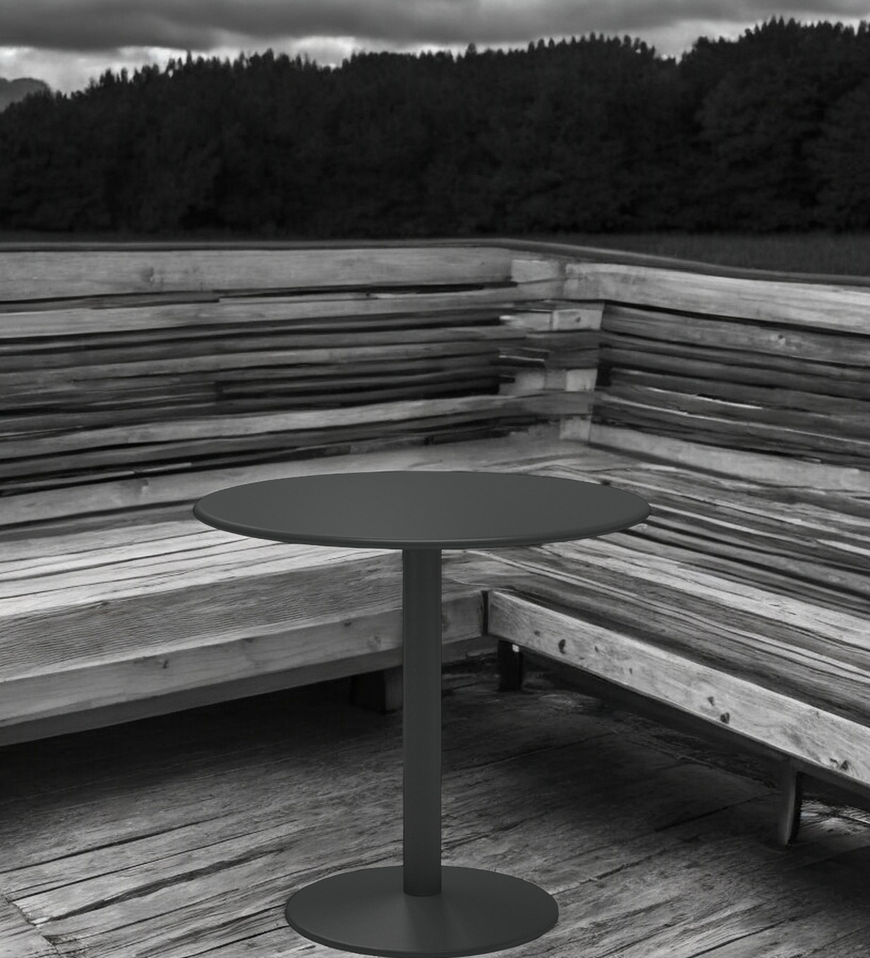 Grauer Thor Round Table Tisch von Emu, runder Gartentisch für den Außenbereich, Metalltisch.