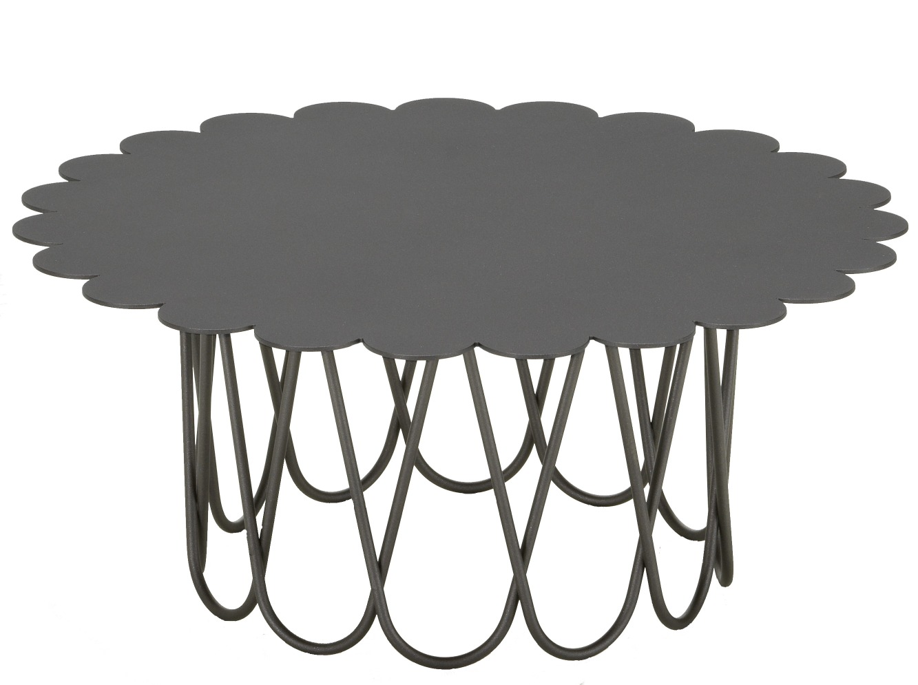 Grauer Flower Table von Vitra mit blütenförmiger Tischplatte und filigranem Metallgestell. Beistelltisch für Wohnzimmer.