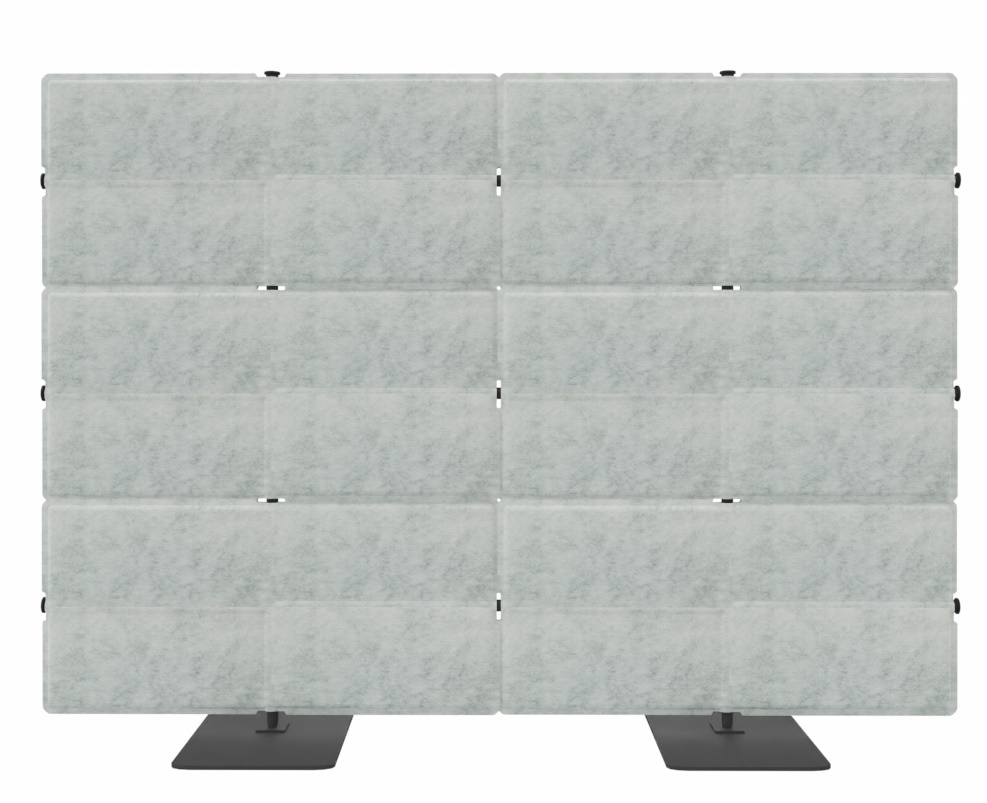 Graue USM Haller Privacy Panels als Raumteiler mit schwarzen Füßen für Büro oder Zuhause.